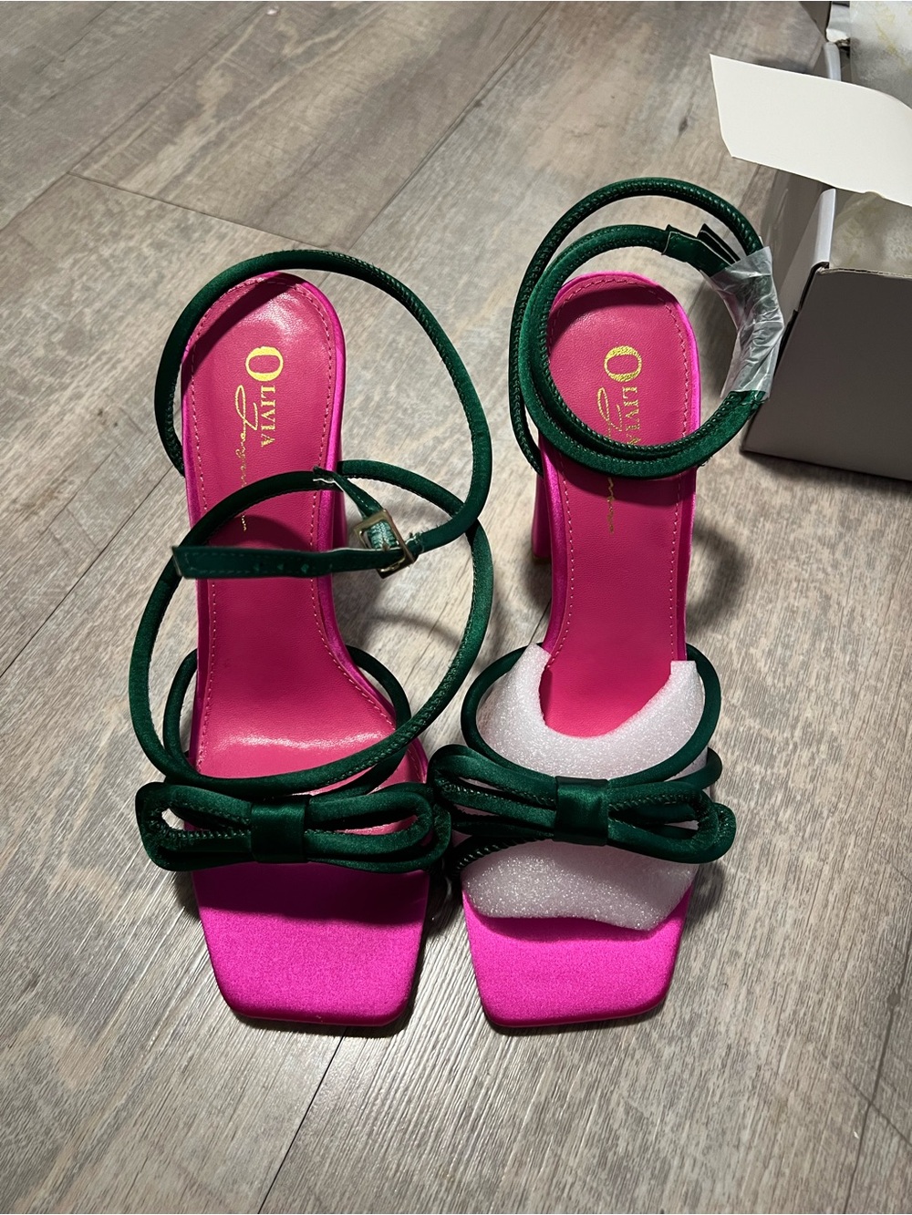 Pink and Green Strappy Bow Heeled Sandals